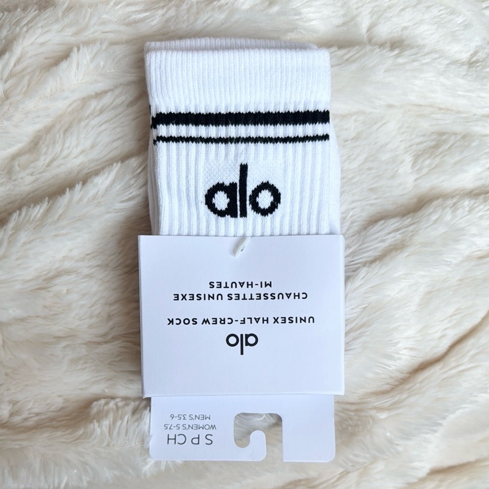ALO White and Black Unisex Crew Socks